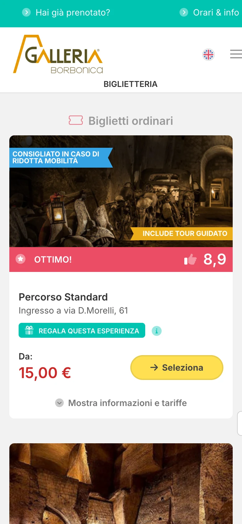 Biglietteria online okTicket della Galleria Borbonica su smartphone