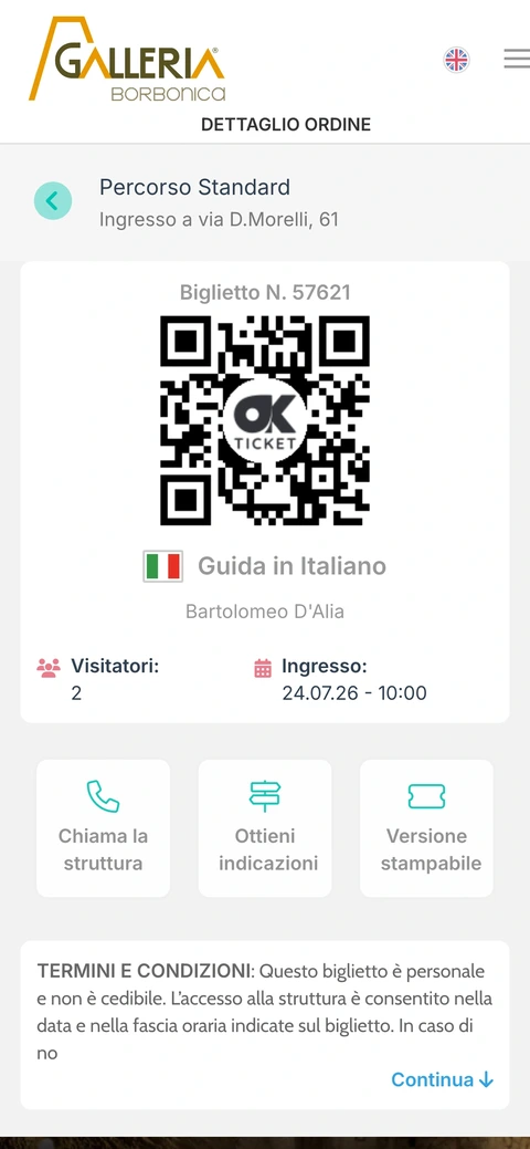 Versione digitale del biglietto nell’area riservata okTicket — QR code pronto alla validazione